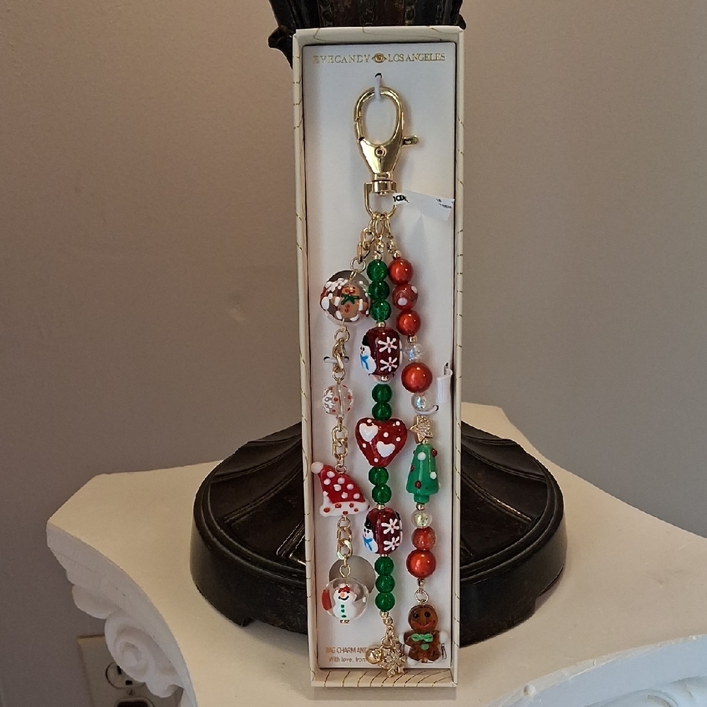 Christmas Ginger Babe Bag Festive Beaded Purse Key Chain.W/Glass Ornaments. NTW.